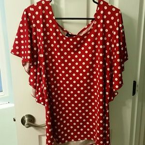 Red and white polka dot top